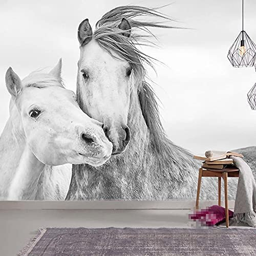 3D-Wandtapete Für Mädchen-Schlafzimmer Tier, Weißes Pferd Tapete Wandbild 3D Abziehen Und Aufkleben Selbstklebender Wandaufkleber Kinderzimmer Jungenzimmer Dekorieren Wa 140 (Breite) x 70 (Höhe) cm