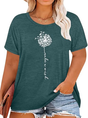 tiorhooe Damen Große Größen Shirt Frauen Dandelion T Shirts Plus Size Löwenzahn Casual T Shirt