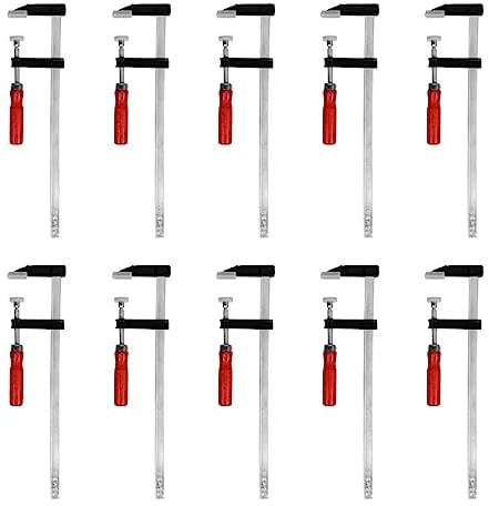Schraubzwingen, Profi Schraub-Zwinge Set mit 10-Komponentengriff 50x200 / 50x300, Spann-Weite 150 mm, Spanntiefe 50 mm, Spannbacken aus Temperguss-Stahl, Schraubzwenge mit Hohlprofilschiene (50x300)