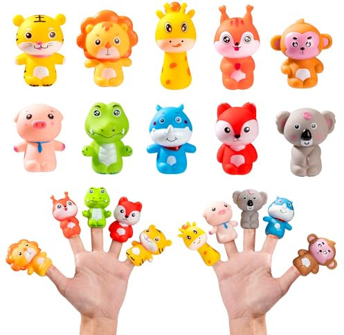 Fingerpuppen Set,10 Stück Niedliche Tier Finger Puppen Kleine Finger Puppet Requisiten Gummi Badespielzeug Geschenk für Weihnachten Geburtstag Kinder Mitbringsel