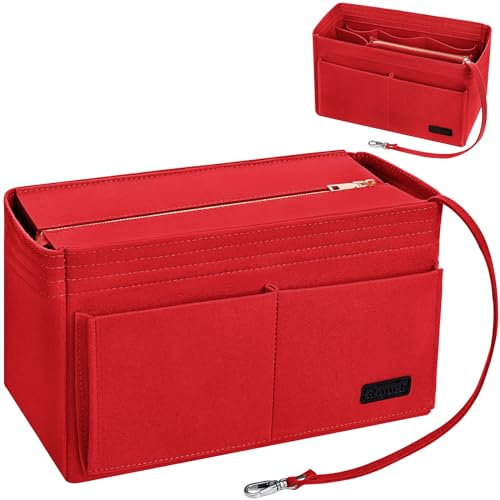 Ropch Handtaschen Organizer, Filz Taschenorganizer für Frauen Handtasche, Tote Bag Organizer mit Abnehmbare Reißverschluss-Abdeckung,Rot-XL