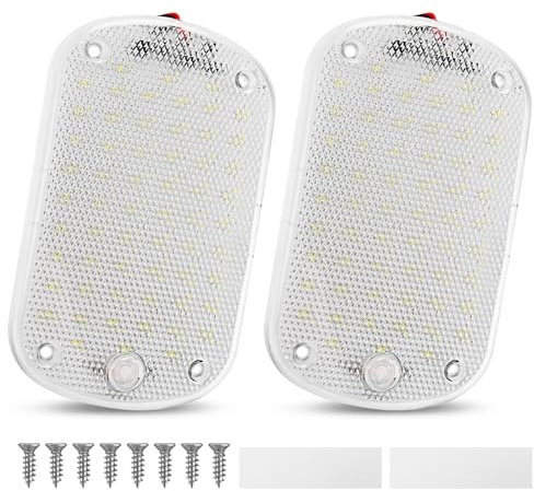 Thlevel Luci led da Tetto Interni Auto 12-85V 60 LED Super Luminosa a Plafoniere con Pulsante di Interruttore Indipendente Luce di lettura dell'automobile per Camper Van Caravan 2 Pezzi