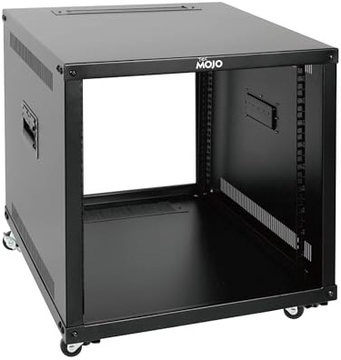 Tecmojo 9U Tragbares rollendes Netzwerk-Rack, 4 Pfosten mobiler offener Rahmen Server-Rack mit Rollen, freistehender Serverschrank für Computer/Daten/AV/IT-Ausrüstung/Netzwerkausrüstung