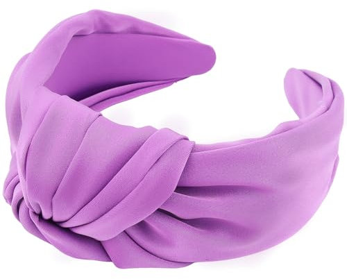 JOYRUBY Fascia viola con nodo per donne, fasce annodate per donne e ragazze, fasce larghe antiscivolo in raso tinta unita, accessori per capelli alla moda