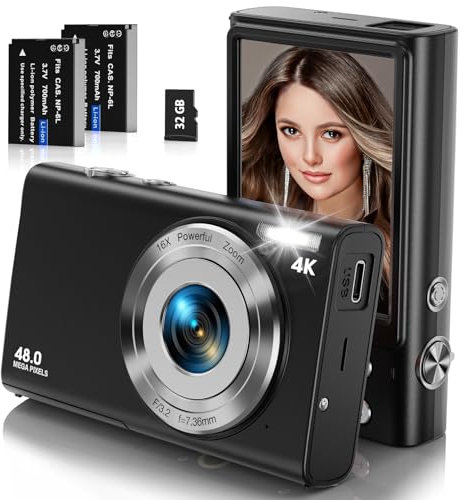 Digital Camera, 4K Autofocus Digital Camera with 32G SD Card HD 48MP with 2.8 Large Screen, 16X Digital Zoom, Portable Mini Camera for Photography