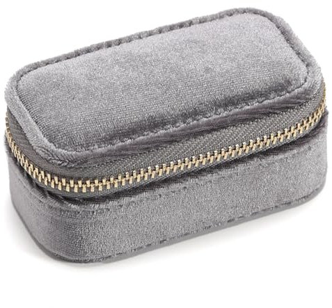Terafeels Organiser Storage Travel Jewelry Box Plush Velvet Small Jewelry Organizer for Women Girls Portable Travel Jewelry Case for Studs Earrings Rings Necklaces Bracelets 3.3 Grey, 4905