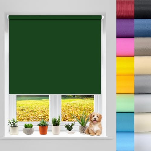 Verdunkelungsrollo Klemmfix 90 x 130 cm Seitenzugrollo Easyfix, Fensterrollo Seitenzugrollo Sonnenchutz Sichtschutz und Sonnenchutz für innen Wandmontage, Grün