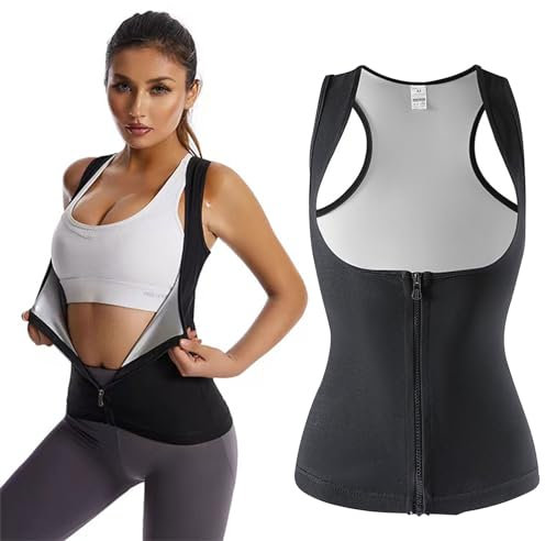 BASTOUR Canottiera Modellante per Perdere Peso, Gilet da Sauna per lo Yoga, Gilet Sauna Sudore Cerniera, Corsetto Dimagrante da Allenamento, Canotta Sportiva da Sauna, Elastico, Dimagrante, M