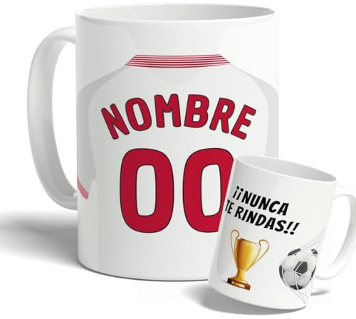 DEREGALOOS Taza Personalizada con nombre de Fútbol Sevilla. Tazas de Desayuno personalizada. Regalo Original para Aficionados del Futbol. Regalos Mundial Sevilla. Pulsera de regalo