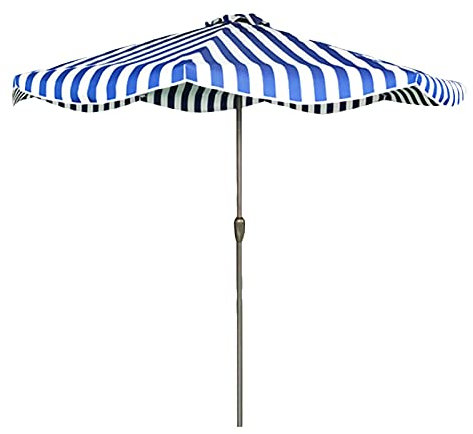 Sonnenschirm für den Außenbereich, gestreifter Markttischschirm, 2,7 m Garten-Sonnenschirm mit 8 stabilen Eisenrippen, Sonnenschutz für Terrasse, Hof, Stranddock (Farbe: Gelb + Weiß) (Blau + Weiß)
