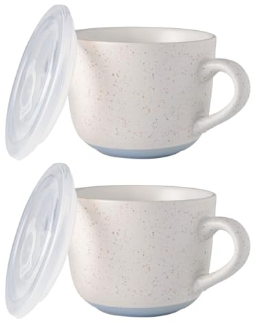 AmorArc Ceramic Soup Mugs with Lid of 2,32 oz Large Coffee Cups with Handle | Use for Coffee, Cereal, Salad, Noodles, Tea, Soup Bowls Cups, Microwave & Dishwasher Safe, Blue