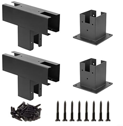 HEIBTENY Kit per pergola in acciaio, supporti in legno rialzati, parti di supporto a T per legno da costruzione 4 x 4 90 mm (2 set)