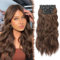 FESHFEN Clip in Extensions, 4PCS 50 cm Voller Kopf Haarverlängerungen mit Clips Synthetik Gewellte Haarextension Gemischt Braun Wavy Haar Extensions Clip in Haarteil für Frauen, 180g
