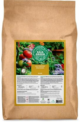 Gaia Green organiskt gödselmedel för alla ändamål 4-4, 10 kg – balanserad växtmat för grönsaker, blommor, träd och buskar – långsam frisättning, blandning med flera ingredienser, OMRI-listad