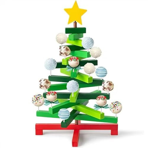 B1ykin Weihnachtsbaum-Cake-Pop-Ständer – Weihnachtsbaum-Lutscher-Halter aus Holz für Desserttisch, 34 Löcher, Süßigkeiten-Display, Baumwoll-Süßigkeiten-Ständer, Anzug 4 mm Lutscherstäbchen für