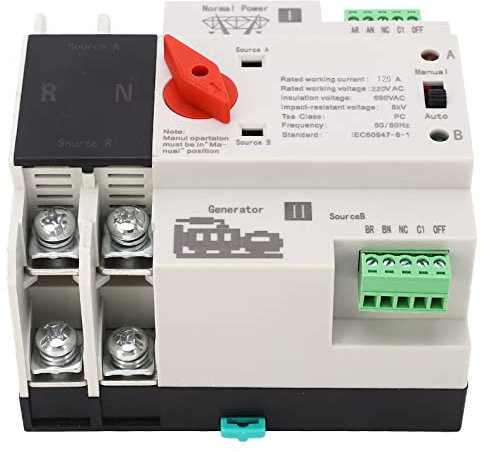 FTVOGUE Interruptor de Transferencia Automática de Doble Potencia de 110V, Interruptor de de Generador 2P de 100 Amperios, Interruptor ATS de Control WiFi (125A)