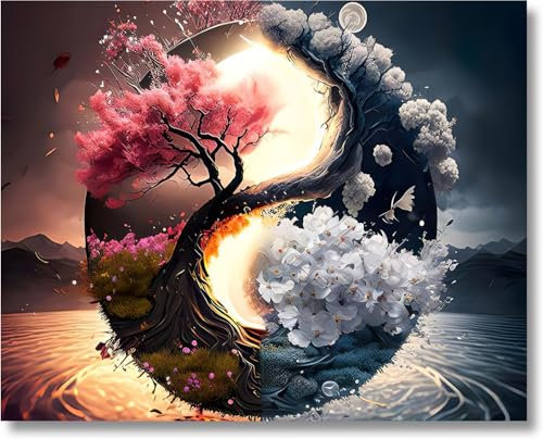 Gutluz Peinture par numéros adultes fleurs japonaises peinture par numéros adultes peinture abstraite par numéros adulte fleur peinture par numéros pinceaux et peintures acryliques 40 x 50 cm (noir)