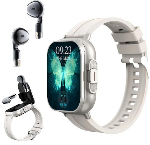 Reloj Inteligente 2 en 1 con Auriculares Inalámbricos, Pantalla de 2.01 Pulgadas, Compatible con iOS y Android, Diseño Innovador, Color Plateado