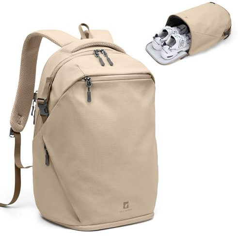 GOLF SUPAGS Grundlegender Mehrzweck Casual Rucksack für Damen und Herren, Racket Sportrucksack, Reiserucksack mit Schuhfach, Tagesrucksack für Sport Fitness Reisen Arbeit (Khaki)