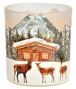 1 Windlicht Teelichtglas Rehe im Winter Weihnachten Weihnachtsdeko Glas