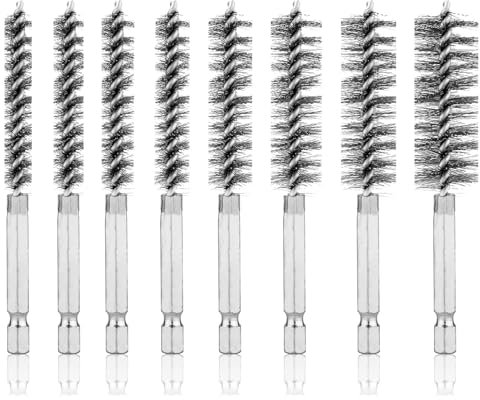 8 Pcs Copper Pipe Cleaner Sets, Wire Brush for Drill Attachments, Stainless Steel Bore Drill Brush Attachment Brushes Cleaning Steel Brush Hex Shank Handle for Power Drill