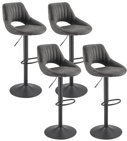 Zouron Barhocker 4er Set Grau, Barhocker Höhenverstellbar mit Lehne, Barstuhl drehbar aus Kunstleder & Metallstandfuß, Küchenhocker verstellbar Sitzhöhe 60 bis 81 cm