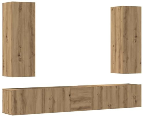vidaXL 5 Piece Wooden Artisan Oak Wall TV Cabinet, TV Bench, TV Stand, Multimedia Cabinet, TV Cabinet, TV Cabinet, HiFi Cabinet