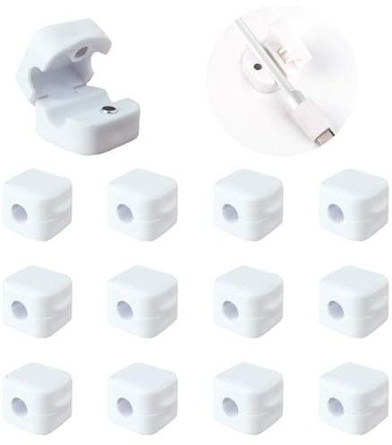 RHQFDM 12 Stücke Kabelclips Magnetische Kabelhalter Stark Haftende Draht Ladegerät Halter Magnetische Schreibtisch Kabel Organizer für Nachttisch,Schreibtisch,Ladekabel,Audio Kabel,USB,HDMI（Weiß）