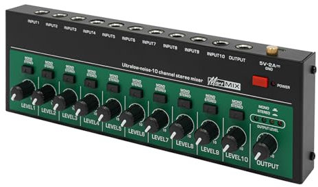 Mischpulte 10 Kanal Audiomixer Mini Audio Mixer 5V 2A 10W 1/4“ TS/TRS-Anschluss. Stereo/Mono USB Mix-Pult