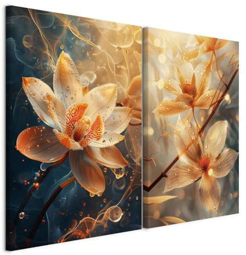murando - Wandbilder XL Set Lotusblüten 80x60cm 2 Teilig je 40x60cm Collage 2er Vlies Leinwandbild Kunstdruck Modern Wand Bild Design Leinwand Bilder Dekoration - Mehrteilige Mystische b-H-10196-b-a