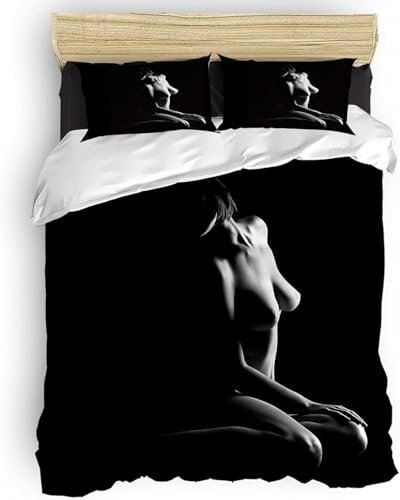 PUOJIEAT Bettwäsche 135x200 Sexy Weich Mikrofaser Bettwäsche-Sets Schwarz Sexy Bettbezug mit 1 x Kissenbezug 80x80 cm 3D Bettzeug Set e.1498