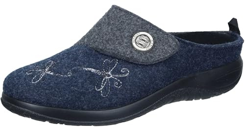 Fly Flot Damen Pantoffel PET Filz Hausschuh mit Libellen Stickerei und Knopf
