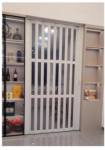 GLFNB Puertas Plegables Tipo acordeón de PVC, Color Blanco, de 100 cm de Ancho y 196 cm de Alto, con Vidrio acrílico y correderas, a Medida, para Uso doméstico, Oficina y Comercial (100 x 196 cm/3