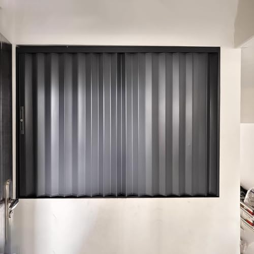 Jievmrs Falttür Graue Falttür für Den Innenbereich mit Rahmen und Laufschiene, Sicherheitstür mit Faltschiebefenster, Teleskop-Falttor für Scheune, Dachboden Oder Eingang(35x59in(90x150cm))