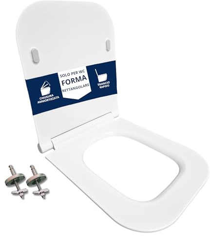 HYDRO HOME Copriwater Forma Rettangolare Super Sottile Slim Chiusura Ammortizzata e Sgancio Rapido Compatibile con vari modelli, Plastica Termoindurente Cerniere Regolabili fissaggio dall'alto Bianco