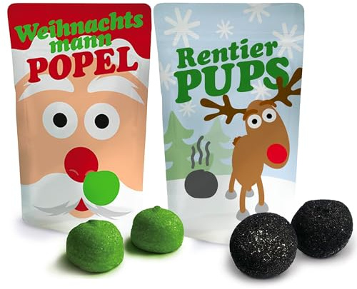 Rentier-Pups und Weihnachtsmann-Popel 36g, 2er Set für Weihnachten | origineller Scherzartikel und Spaßartikel für Erwachsene, Kinder, Kollegen und Familie, ideal für Wichteln, Advent und Party
