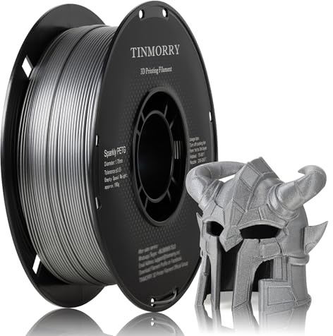TINMORRY Glitzer PETG Filament 1,75 mm für 3D Drucker, 1 KG, Silber | Glitzernde Oberfläche, glatte Extrusion und leicht zu drucken, ideal für dekorative 3D-Drucke, Modelle und DIY