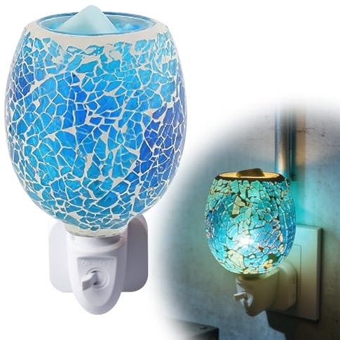 Elektrische Duftlampe, 80 x 70 mm Duftlampe Wachs, Elektrische duftlampe Steckdose, 3D elektrische Glas Duftlampes Teelichthalter Mosaik Glas Teelicht Kerzenhalter für Home Office Schlafzimmer