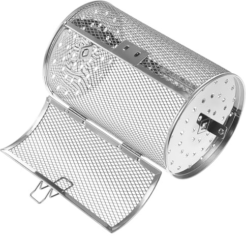 OSALADI Drehbarer Edelstahl Grillkorb 140x250mm Backofenkorb für Gleichmäßiges Garen Von Nüssen und Fleisch Universell Einsetzbar Als Kaffeebohnenrösterkorb und Gemüsegrillkorb