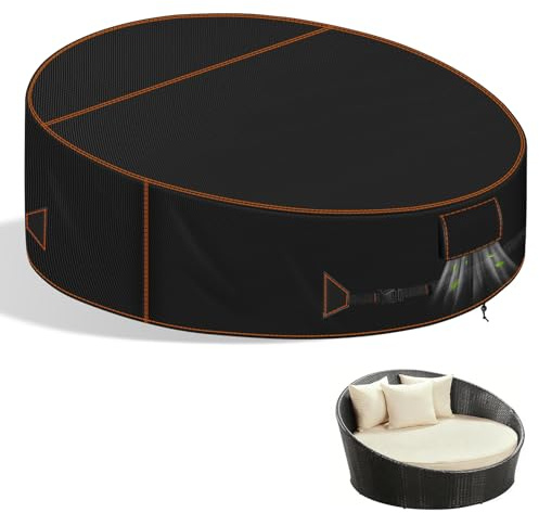 Khongoo Sonneninsel Abdeckung Rund, 190 x 90/50cm, Schwarz | Wasserdicht abdeckung für sonneninsel, schutzhülle sonneninsel UV-schutz für die winterlagerung, winddicht, Reißfest 420D