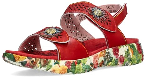 Laura Vita Damen Sandalette Stanzung Niete Blüten Plateau Klett SANAO 53, Größe:41 EU, Farbe:Rot