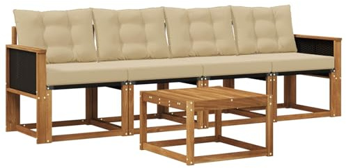vidaXL Outdoor-Sofagarnitur mit Kissen 5 pcs Natur und Beige, Garten Sofaset, modernes Wohnmöbel, entspannende Couch für Terrasse und Außenbereich