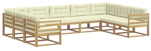 vidaXL Outdoor-Sofagarnitur mit Kissen 9 pcs Weiß und Creme, Zeitgemäße Gartenmöbel, modernes Sofa-Set, gemütliche Lounge für den Pool, Sitzgruppe für den Garten