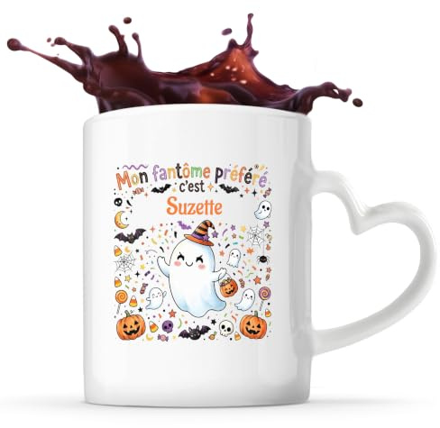 Otshirt Tasse Cœur Mon Fantome Préféré C'est Suzette - Mug - Idée Tasse Personnalisable en forme de Cœur Cadeau Anniversaire Fête Original Famille Travail Départ Collègue Retraite Noël.