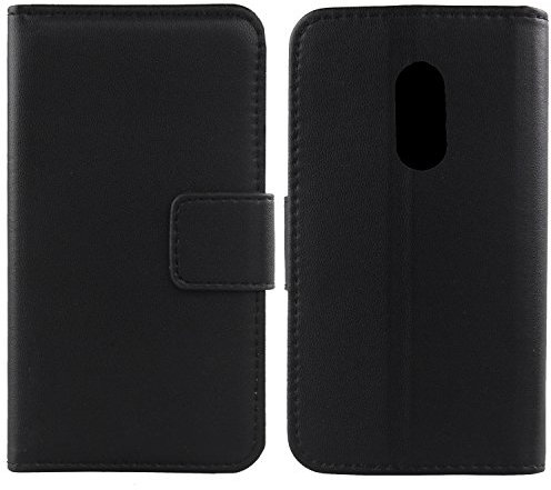 Gukas Design Echt Leder Tasche Für TP-LINK Neffos X1 5 Hülle Lederhülle Handyhülle Handy Flip Brieftasche mit Kartenfächer Schutz Protektiv Genuine Premium Case Cover Etui Skin (Schwarz)