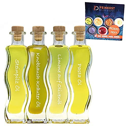 Gourmet Öl Geschenkset – [4x100ml] Feinkost Öle: Steinpilzöl, Knoblauch-Kräuteröl, Pasta Öl & Limonen Olivenöl – Handbeschriftet, Premium Geschenk für Genießer & Hobbyköche