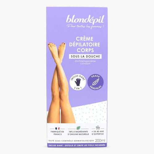 Blondecil Enthaarungscreme für Körper/Peelinghandschuh für empfindliche Haut, 200 ml, 2 Stück