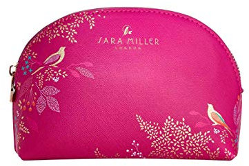 Sara Miller London Kosmetiktasche - Rosa mit goldenen Blättern und exotischen Vögeln - Make-up Aufbewahrung für Damen - Reise/unterwegs - Geschenk für Kosmetik-Enthusiasten