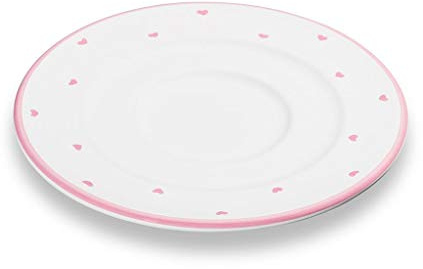 GMUNDNER KERAMIK Unterteller Kaffee Gourmet Durchmesser : 16 cm Herzerl Rosa Geschirr, handgemacht in Österreich