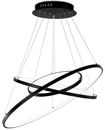 Eurohandisplay 2130Black-3 80x60x40 cm Schwarz 2130-3 Ringe LED Pendelleuchte mit Fernbedienung Lichtfarbe und Helligkeit einstellbar Acryl-Schirm Schwarz lackiert (2130Black-3 80x60x40 cm)